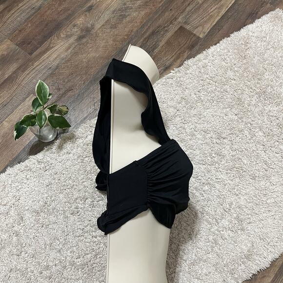 Urban Outfitters Size Medium Black Square Neckline Smocked Ruched Crop Top - Picture 9 of 9